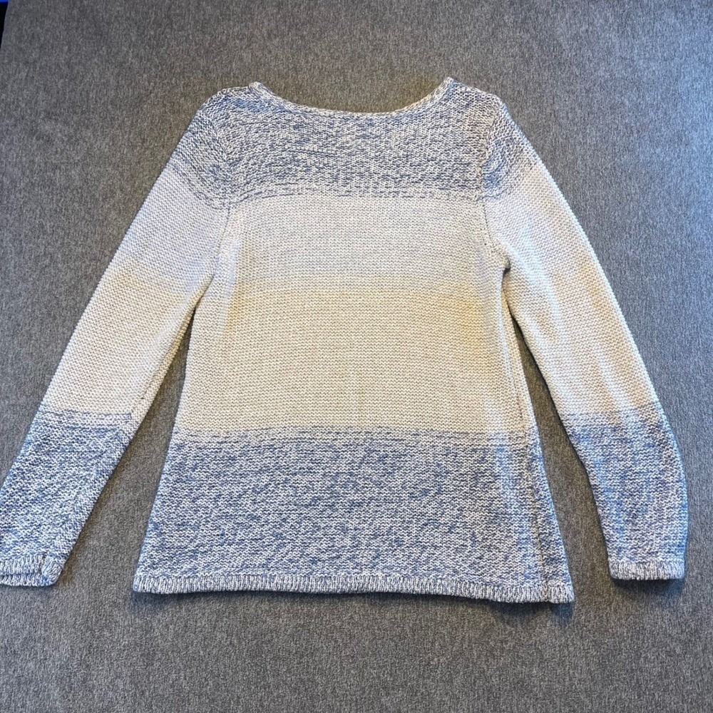 Chico's Knit Sweater Blue‎ White Metallic Sparkle Long Sleeve Top Size 8 Coastal